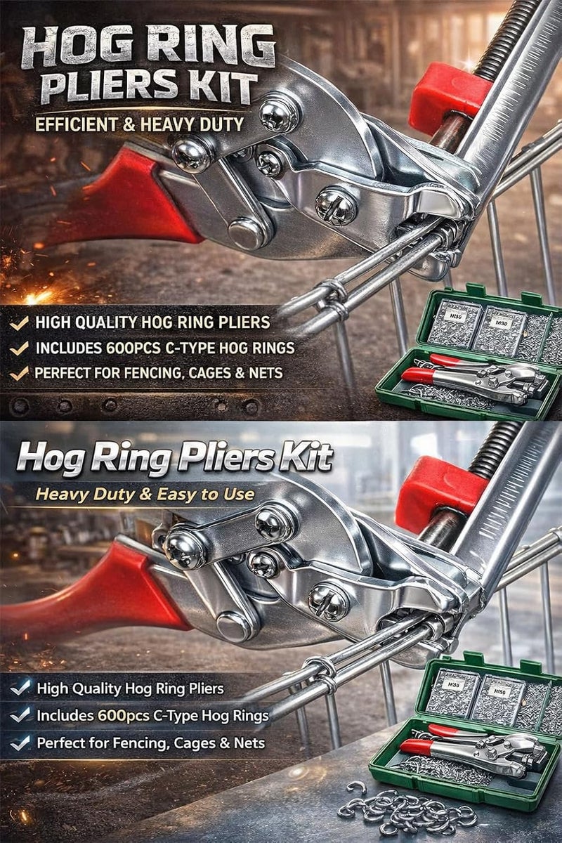 seesoon Hog Ring Pliers Kit with 600 Galvanized Steel Hog Rings – Heavy‑Duty Manganese‑Steel Tool for Fencing, Animal Cages, Upholstery & Wire Railing Repair-Blue - Image 4